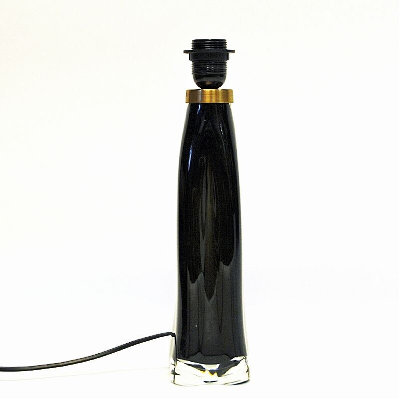 Vintage black glass table lamp by Carl Fagerlund for Orrefors, Sweden 1960s