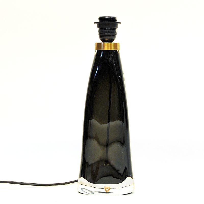 Vintage black glass table lamp by Carl Fagerlund for Orrefors, Sweden 1960s