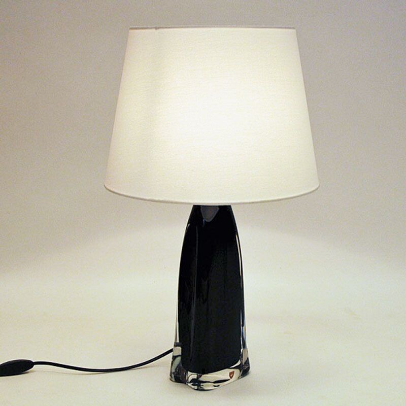 Lampe de table vintage en verre noir par Carl Fagerlund pour Orrefors, Suède 1960