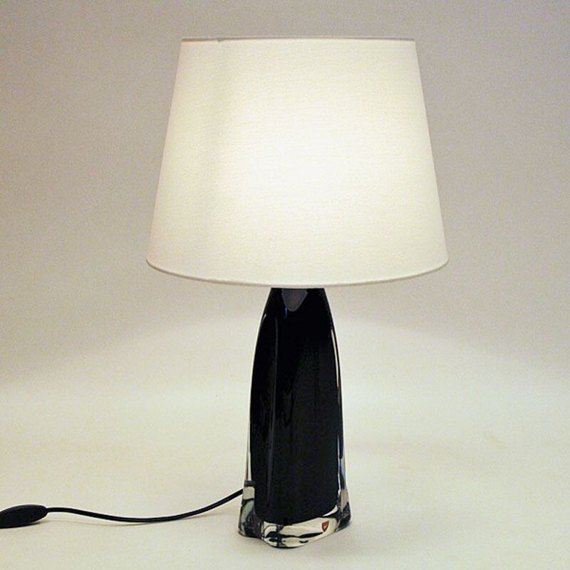 Vintage black glass table lamp by Carl Fagerlund for Orrefors, Sweden 1960s