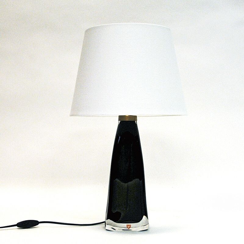 Vintage black glass table lamp by Carl Fagerlund for Orrefors, Sweden 1960s