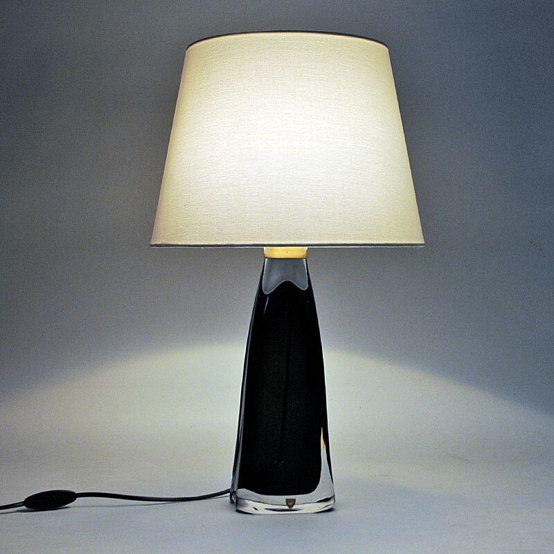 Vintage black glass table lamp by Carl Fagerlund for Orrefors, Sweden 1960s