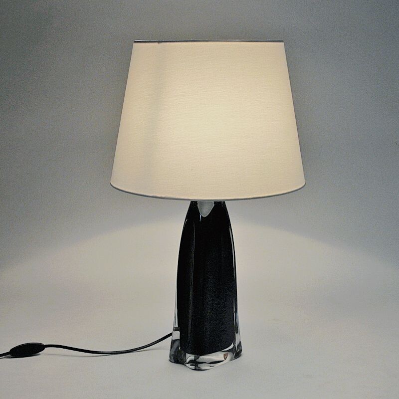 Vintage black glass table lamp by Carl Fagerlund for Orrefors, Sweden 1960s