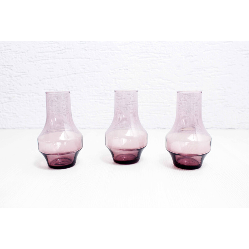 Ensemble de 3 vases vintage scandinave en verre teinté, 1960