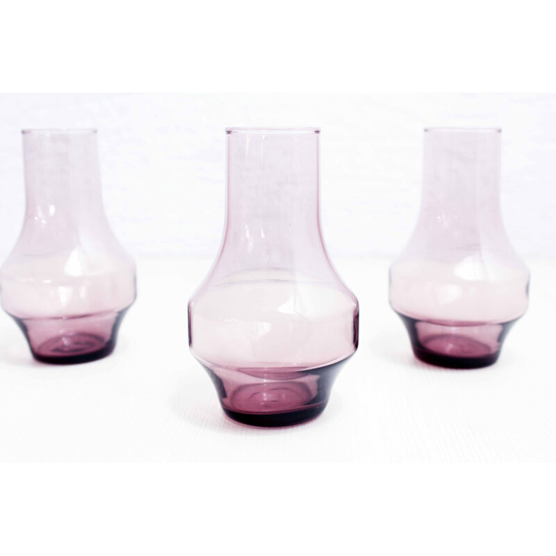 Set of 3 vintage Scandinavian stained glass vases, 1960