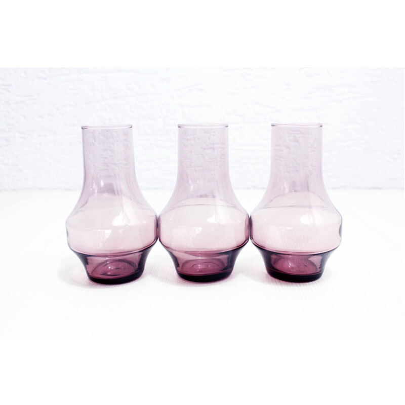 Ensemble de 3 vases vintage scandinave en verre teinté, 1960