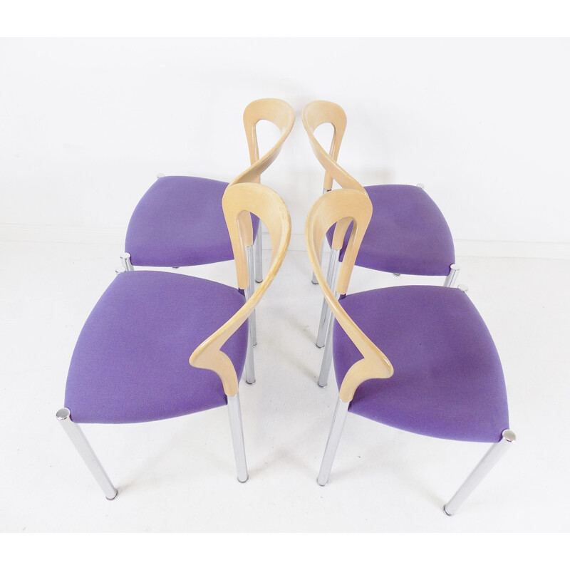Set of 4 vintage Lotus dining chairs by Hartmut Lohmeyer for Kusch & Co