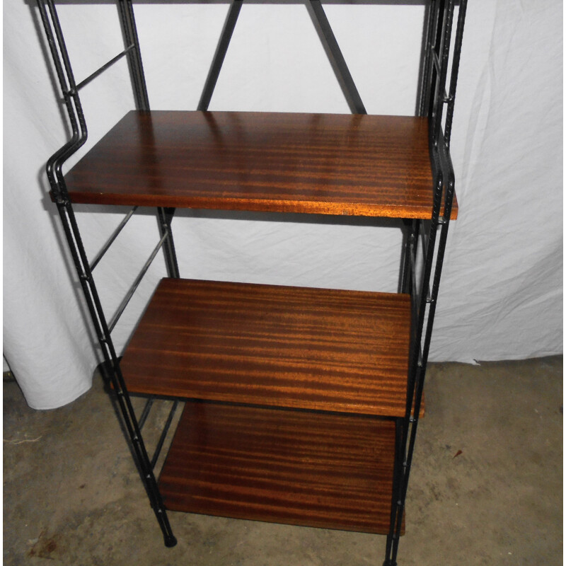 Vintage modular shelf in mahogany and metal, 1960s