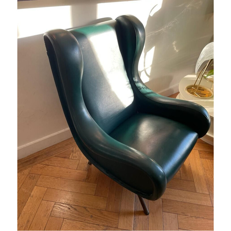 Vintage senior armchair in imitation leather by Marco Zanuso, 1960