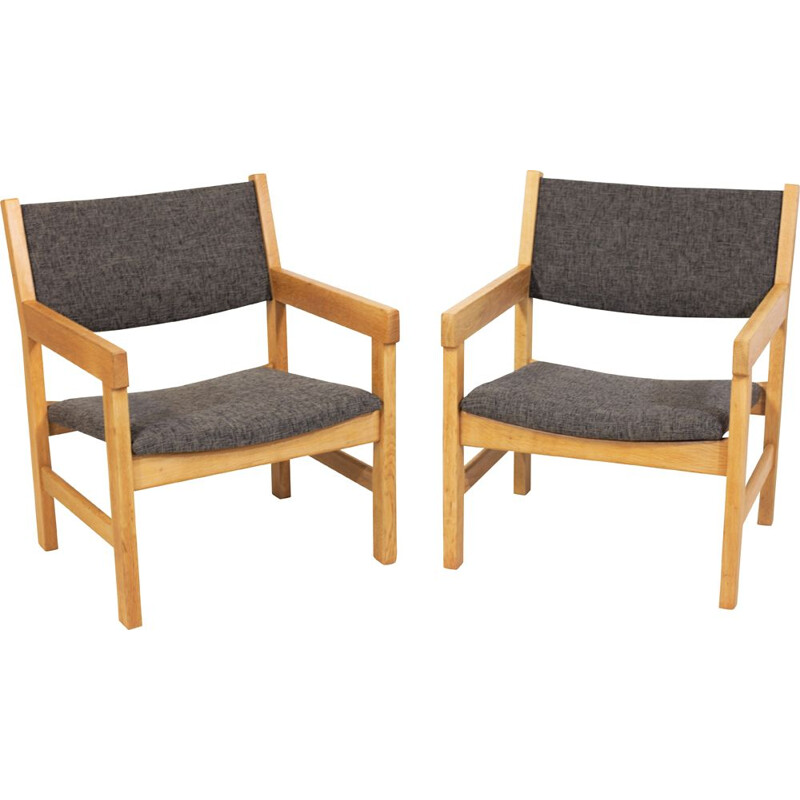 Paar vintage eiken fauteuils "GE 151" van Hans J. Wegner voor Getama, Denemarken