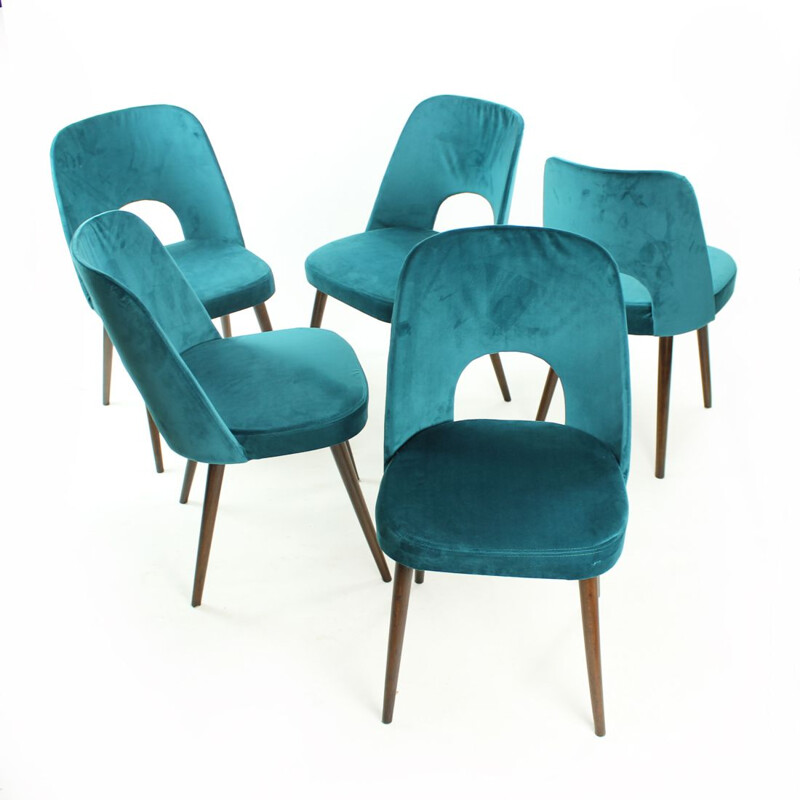 Set of 5 vintage velvet chairs by Oswald Haerdtl for Ton, Czechoslovakia 1950