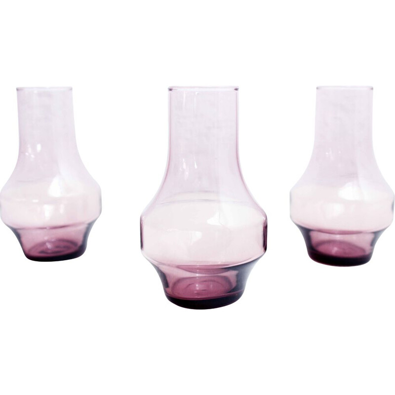 Ensemble de 3 vases vintage scandinave en verre teinté, 1960