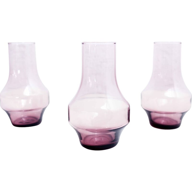 Set of 3 vintage Scandinavian stained glass vases, 1960