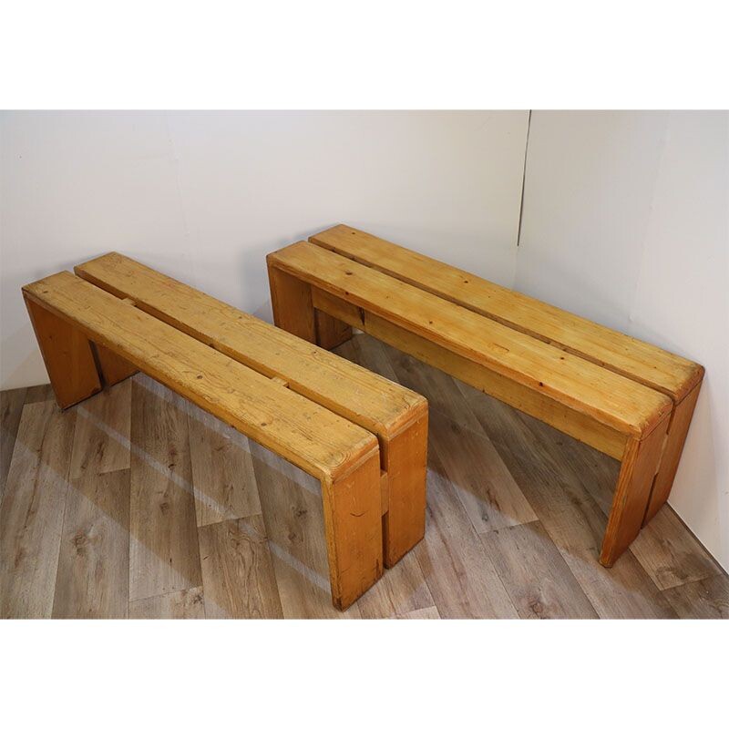 Pair of vintage benches selected by Charlotte Perriand for Les Arcs, 1960