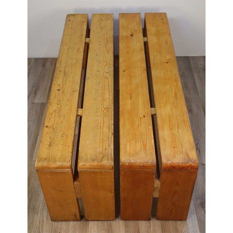 Pair of vintage benches selected by Charlotte Perriand for Les Arcs, 1960