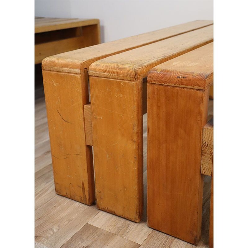 Pair of vintage benches selected by Charlotte Perriand for Les Arcs, 1960