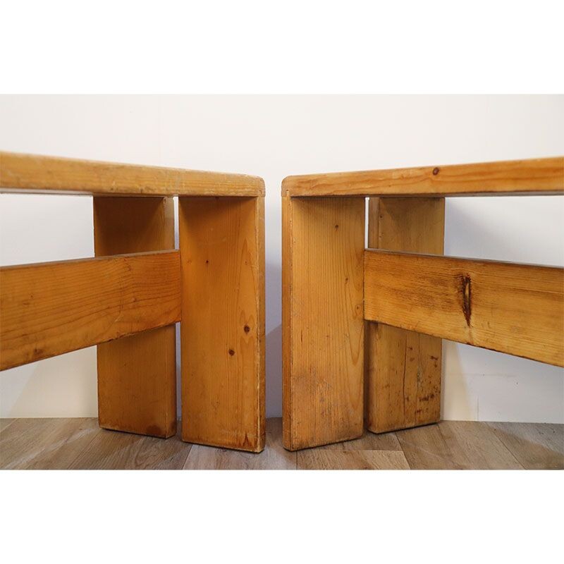 Pair of vintage benches selected by Charlotte Perriand for Les Arcs, 1960