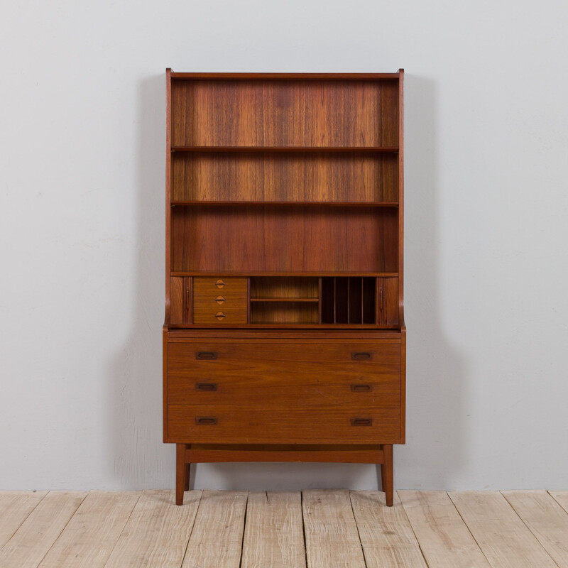 Danish vintage teak bookcase with drawers and tambour doors by Johannes Sorth, 1960s