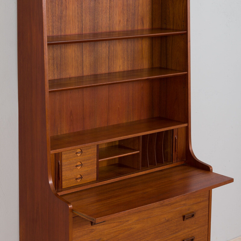 Danish vintage teak bookcase with drawers and tambour doors by Johannes Sorth, 1960s