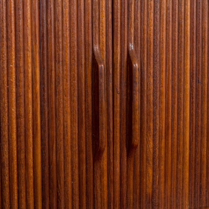 Danish vintage teak bookcase with drawers and tambour doors by Johannes Sorth, 1960s