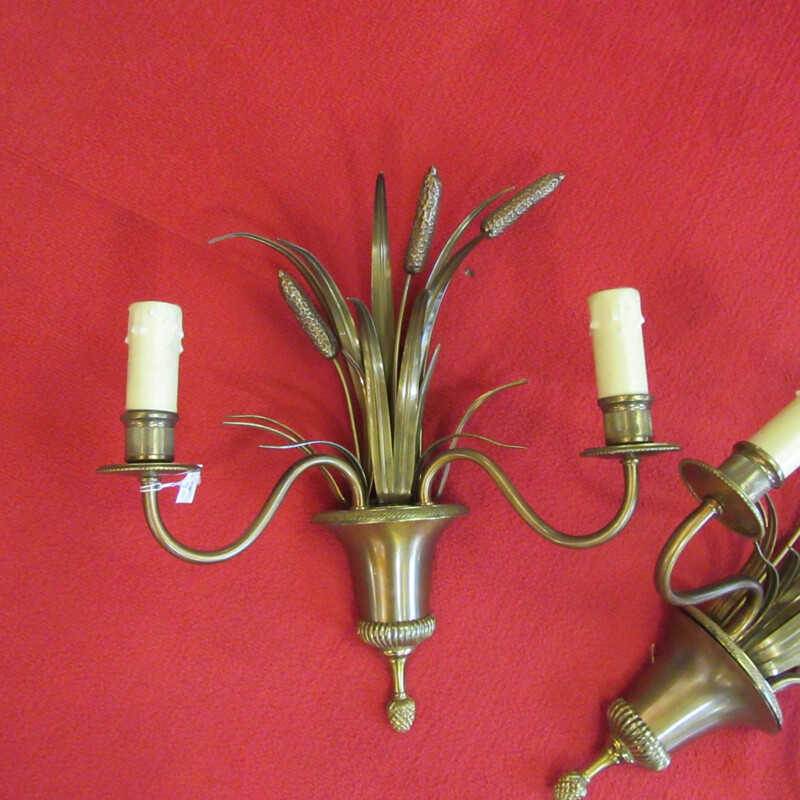Pair of vintage brass sconces model Roseaux by Maison Charles