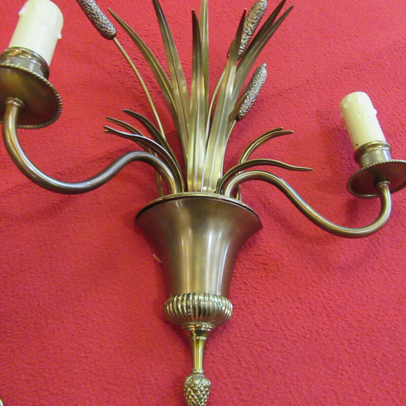 Pair of vintage brass sconces model Roseaux by Maison Charles