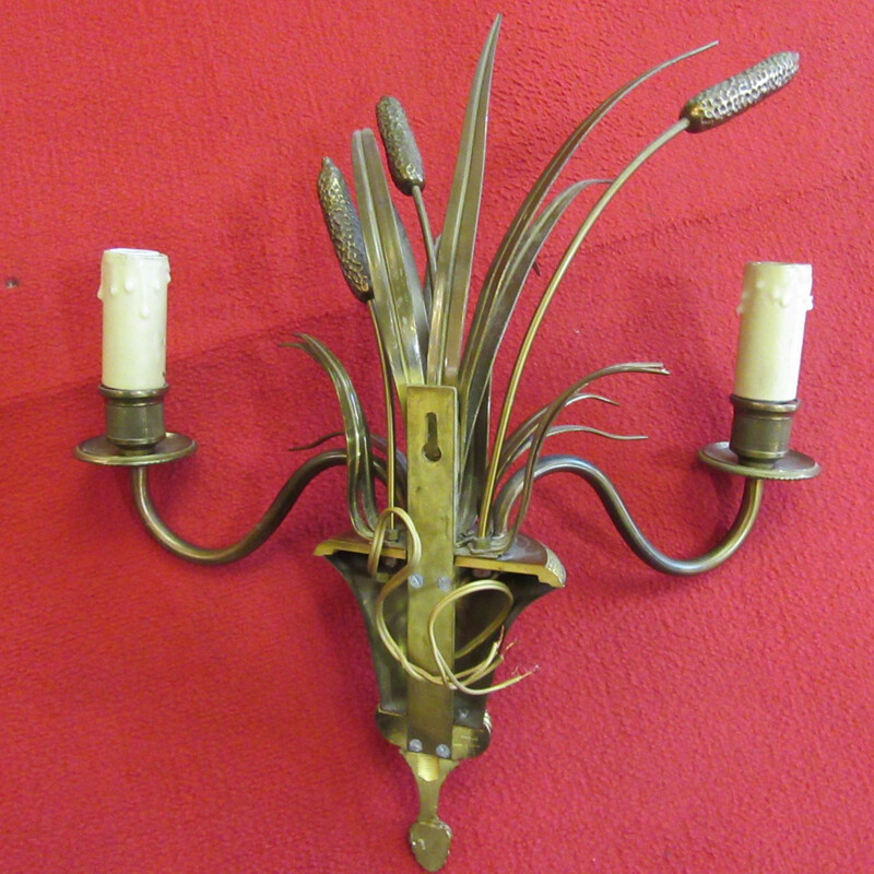 Paar vintage koperen wandlampen model Roseaux van Maison Charles
