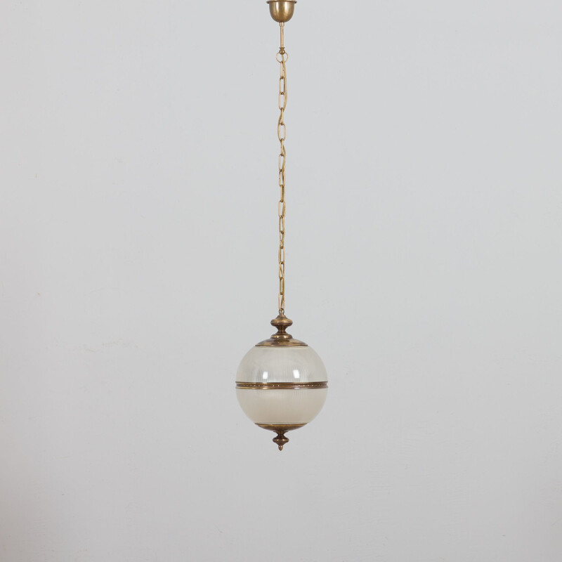 Brass and Murano glass vintage pendant lamp, Italy 1950s