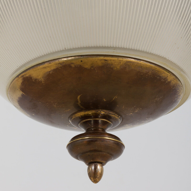 Vintage hanglamp van messing en Murano glas, Italië 1950