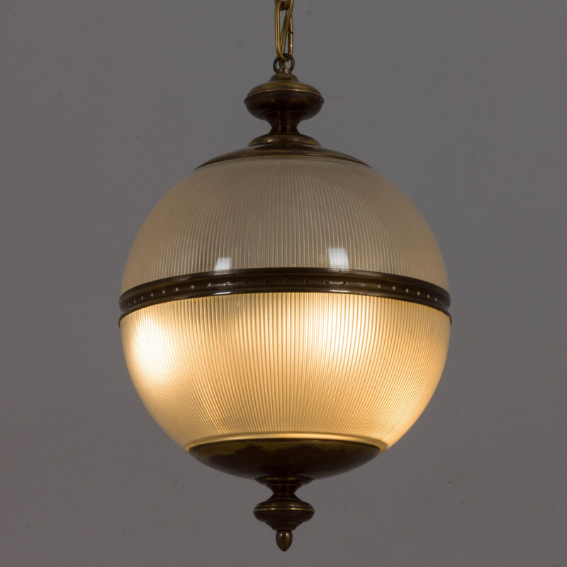 Lámpara de suspensión vintage de latón y cristal de Murano, Italia 1950