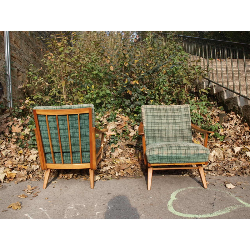 Mid-century armchair in green velvet and wood - 1950s