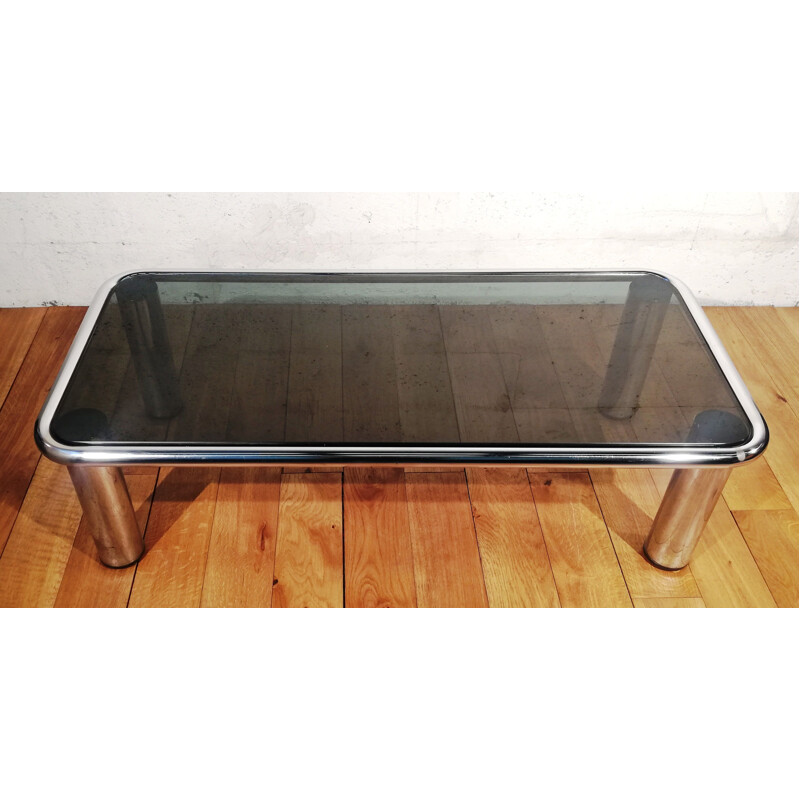 Vintage coffee table in metal and smoked glass by Gianfranco Frattini for Cassina