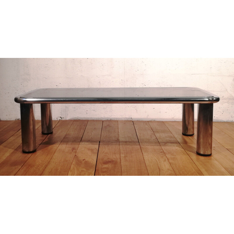 Vintage coffee table in metal and smoked glass by Gianfranco Frattini for Cassina