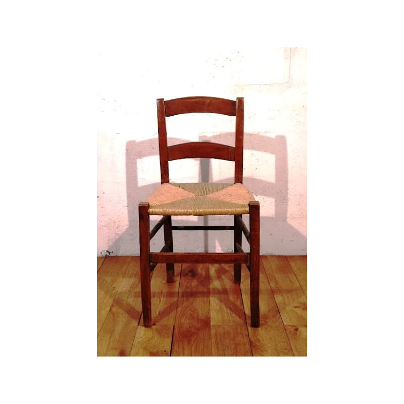 Cadeira de criança Vintage em madeira e palha