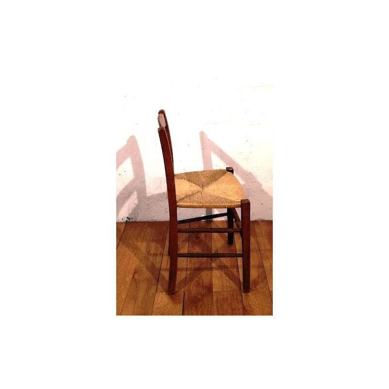 Cadeira de criança Vintage em madeira e palha