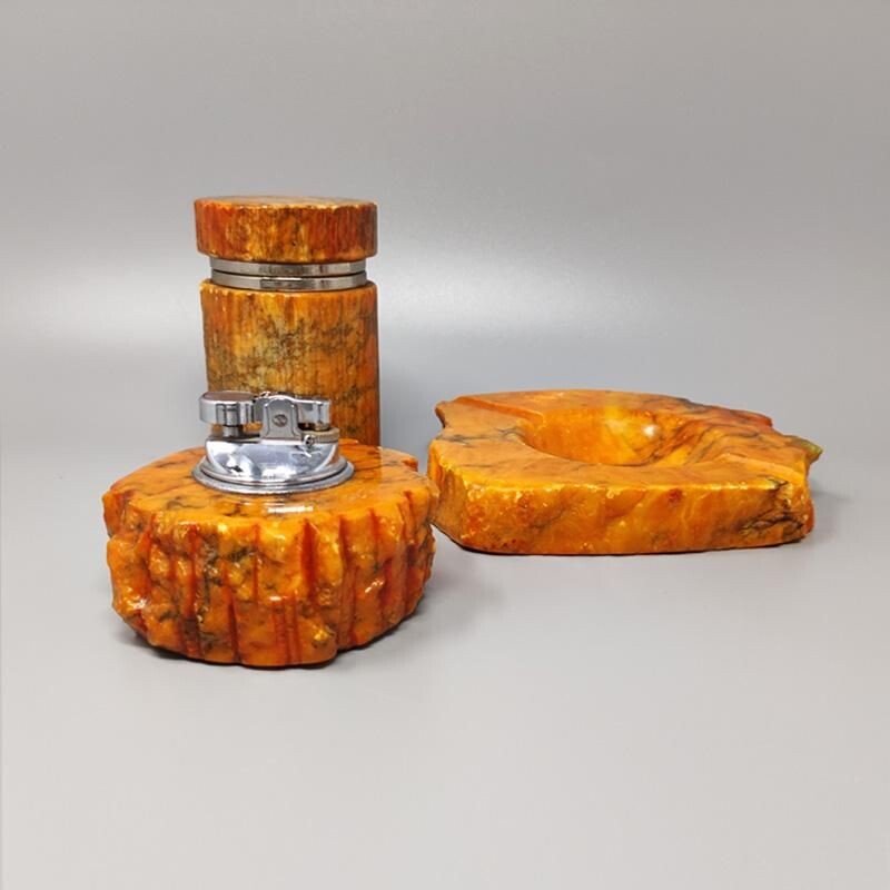 Vintage orange alabaster smoking set by Romano Bianchi, Italy 1960