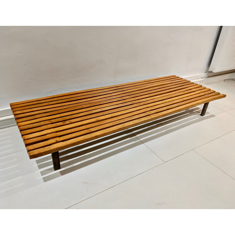 Vintage Cansado oakwood bench by Charlotte Perriand for Steph Simon, 1954