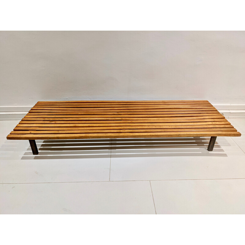 Vintage Cansado oakwood bench by Charlotte Perriand for Steph Simon, 1954