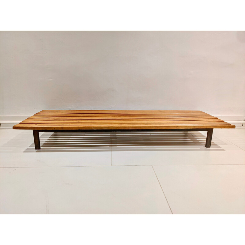 Vintage Cansado oakwood bench by Charlotte Perriand for Steph Simon, 1954