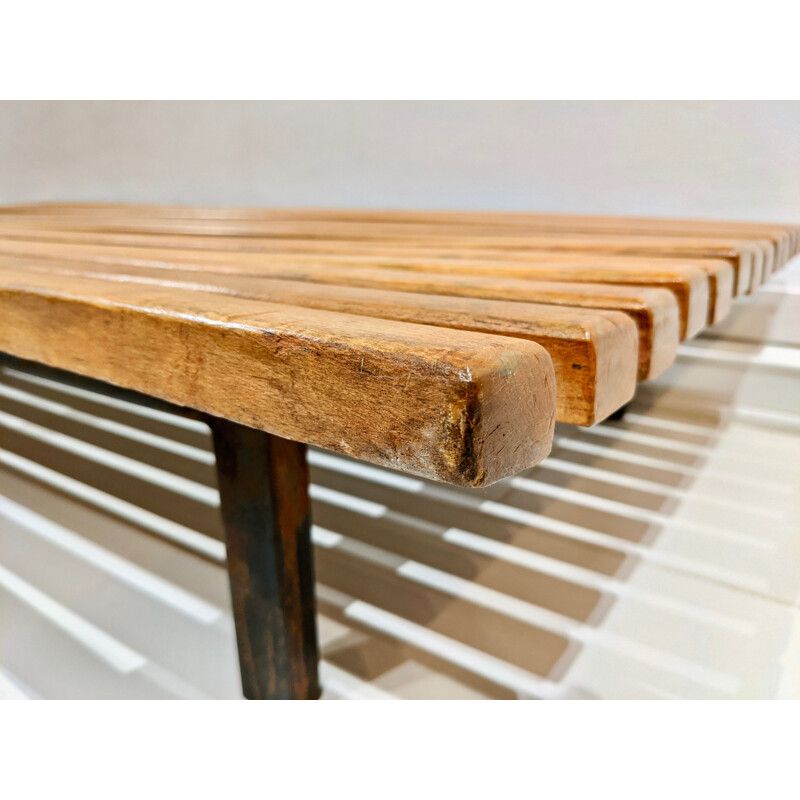 Vintage Cansado oakwood bench by Charlotte Perriand for Steph Simon, 1954