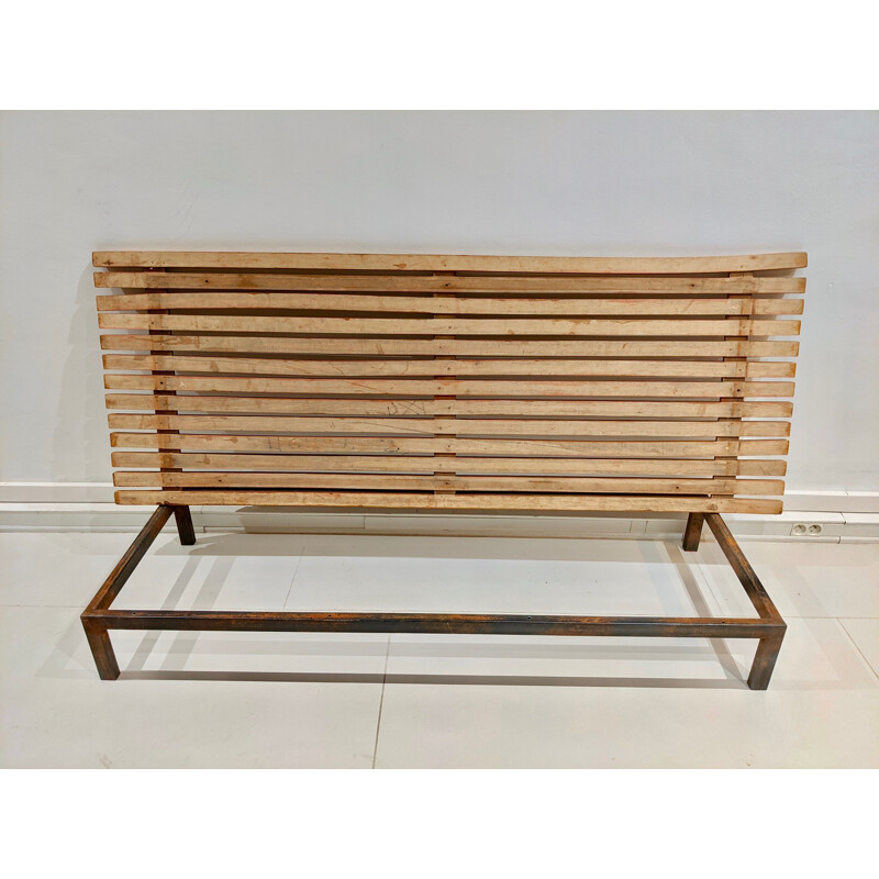 Vintage Cansado oakwood bench by Charlotte Perriand for Steph Simon, 1954