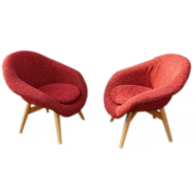 Paire de fauteuils "Cocktail" Tchèques en tissu rouge, Frantisek JIRAK - 1950