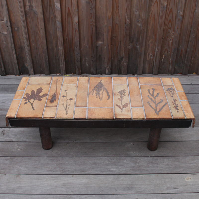 Vintage ceramic coffee table Herbier model by Roger Capron, 1950