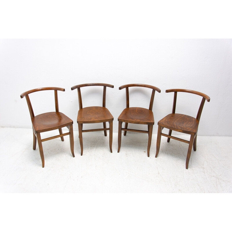Set van 4 vintage Thonet stoelen, Tsjechoslowakije 1920