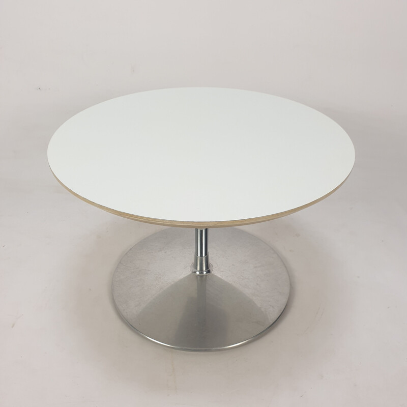 Round vintage coffee table in wood and aluminum by Pierre Paulin for Artifort, 1960