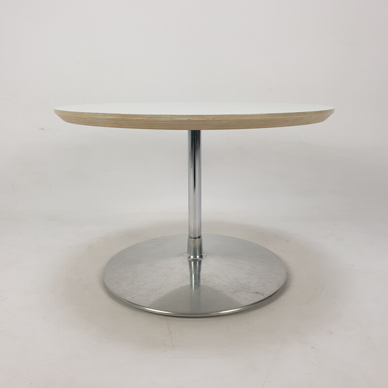 Table basse vintage ronde en bois et aluminium de Pierre Paulin pour Artifort, 1960
