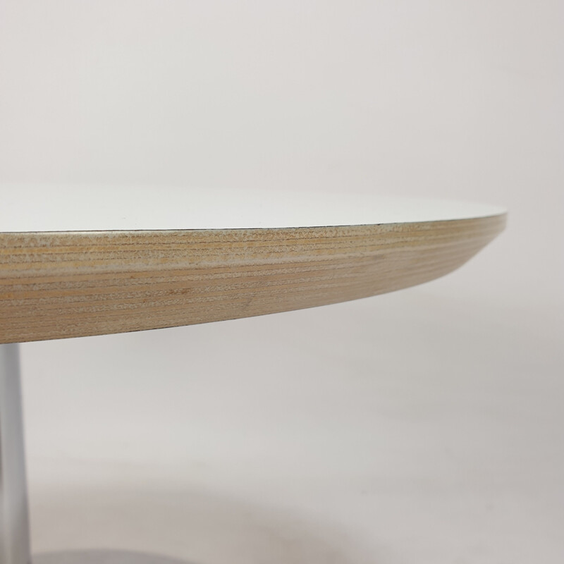 Mesa de centro vintage redonda de madera y aluminio de Pierre Paulin para Artifort, 1960