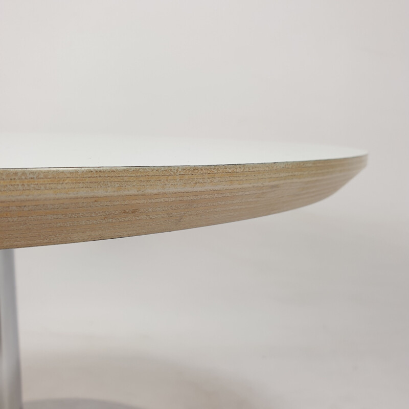 Table basse vintage ronde en bois et aluminium de Pierre Paulin pour Artifort, 1960