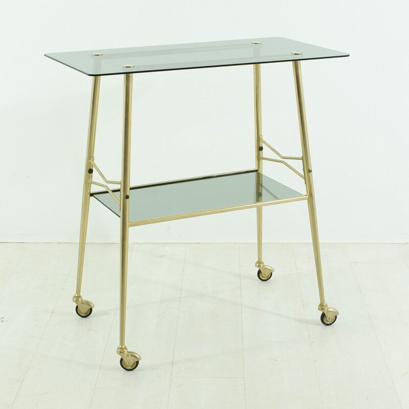 Serving trolley in smoked glass and brass - 1950s