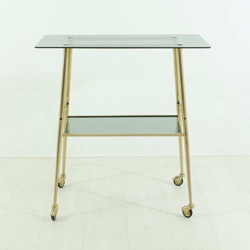 Serving trolley in smoked glass and brass - 1950s